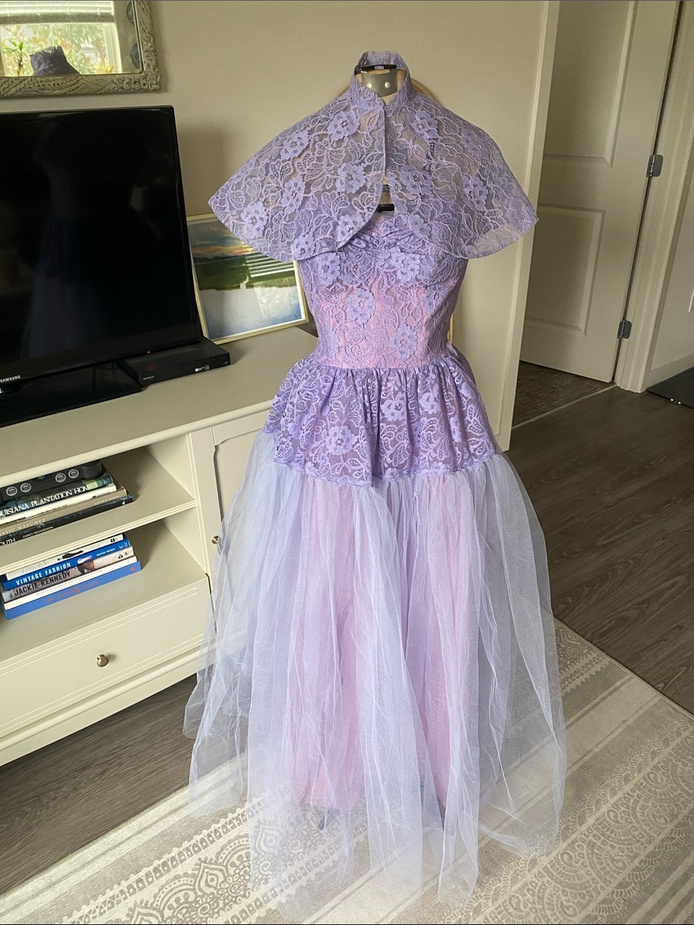 Vintage 1950s Purple Tulle Cupcake Dress & Cape Set